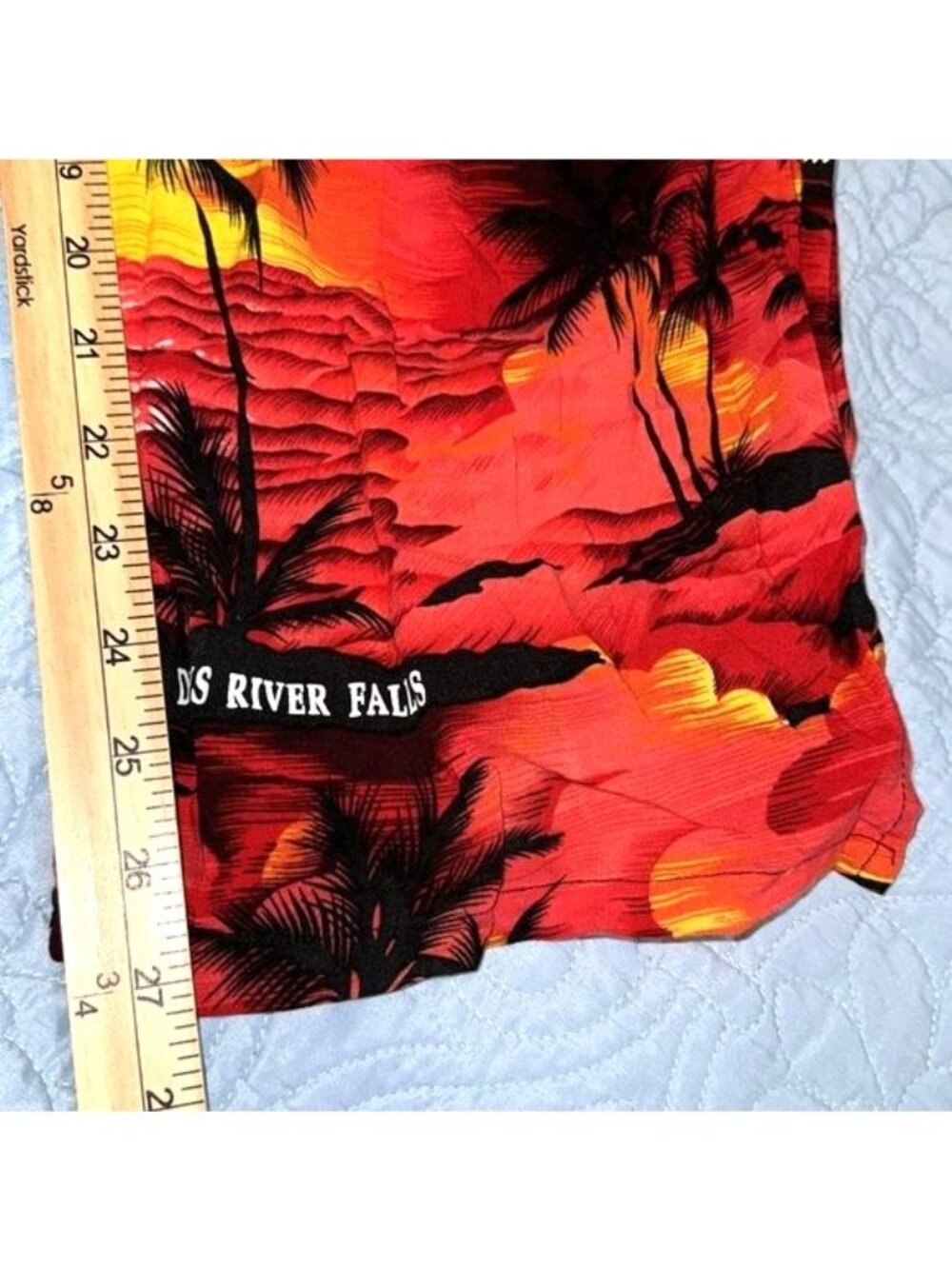 Hawaiian Sunset Print Drawstring Capri Pants Vibrant Red & Yellow Tropical Desi - Picture 6 of 6